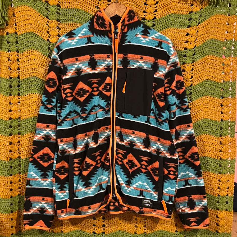 WeSC Moritz Aztec Tribal Fleece Jacket Full Zip Mens XL